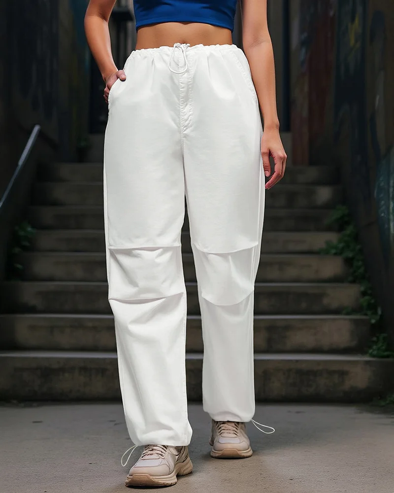 bewakoof Women's Off White Baggy Oversized Parachute Pants